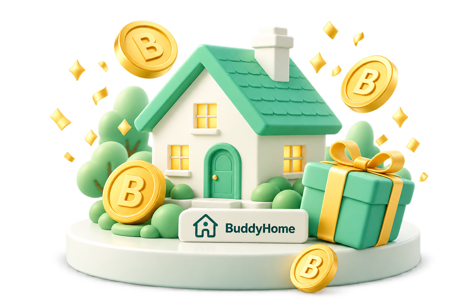 บ้านหลังเล็กสีมิ้นต์ พร้อมเหรียญ Buddy Points และกล่องของขวัญ